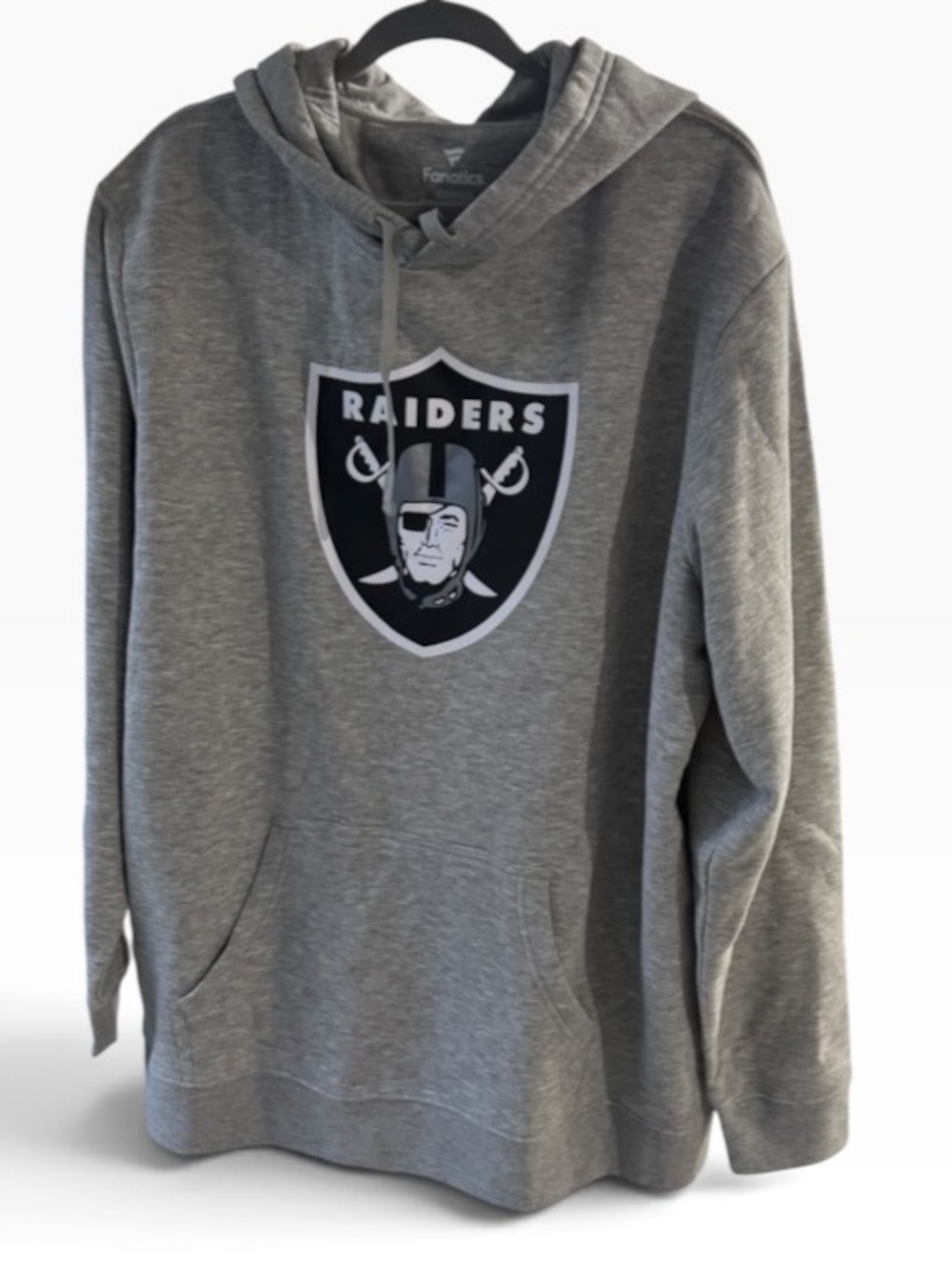 NWT Fanatics Men's Las Vegas Raiders Primary Logo Fitted Pullover Hoodie - Heath